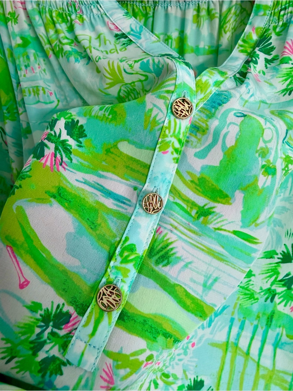 Lilly Pulitzer 100% Silk “Honda Classic” Edition Print Long-Sleeve Top, XL - Picture 4 of 7